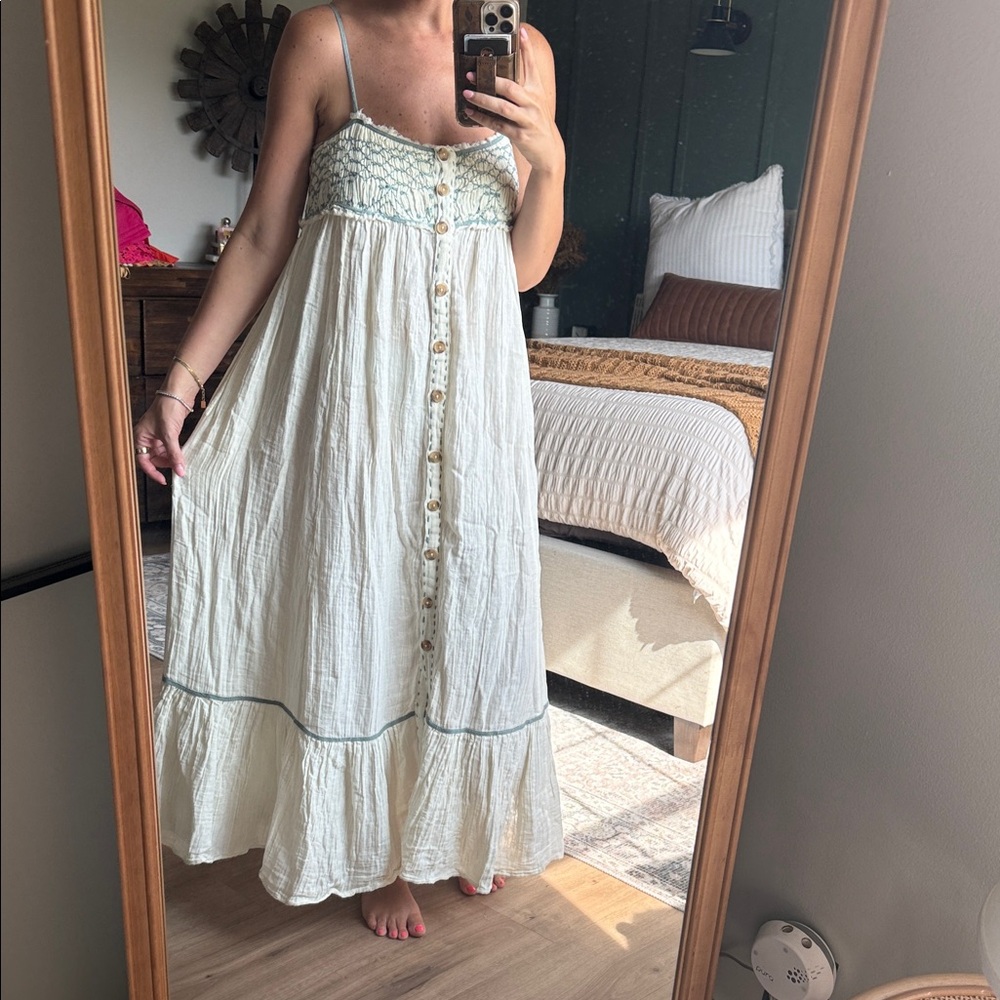 Free People White Maxi Dress with Button Detail